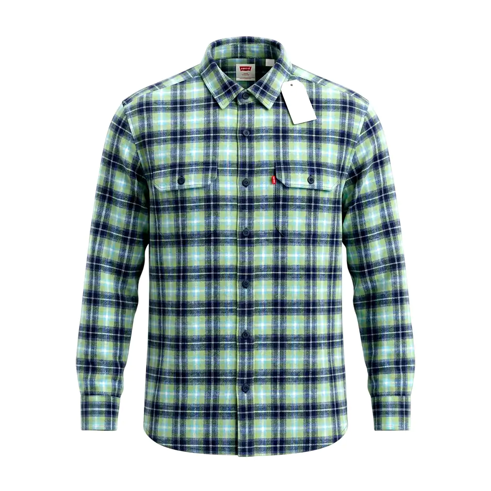 Camisa relaxed levis de franela, cuadros chicos verdes, variedad de t…