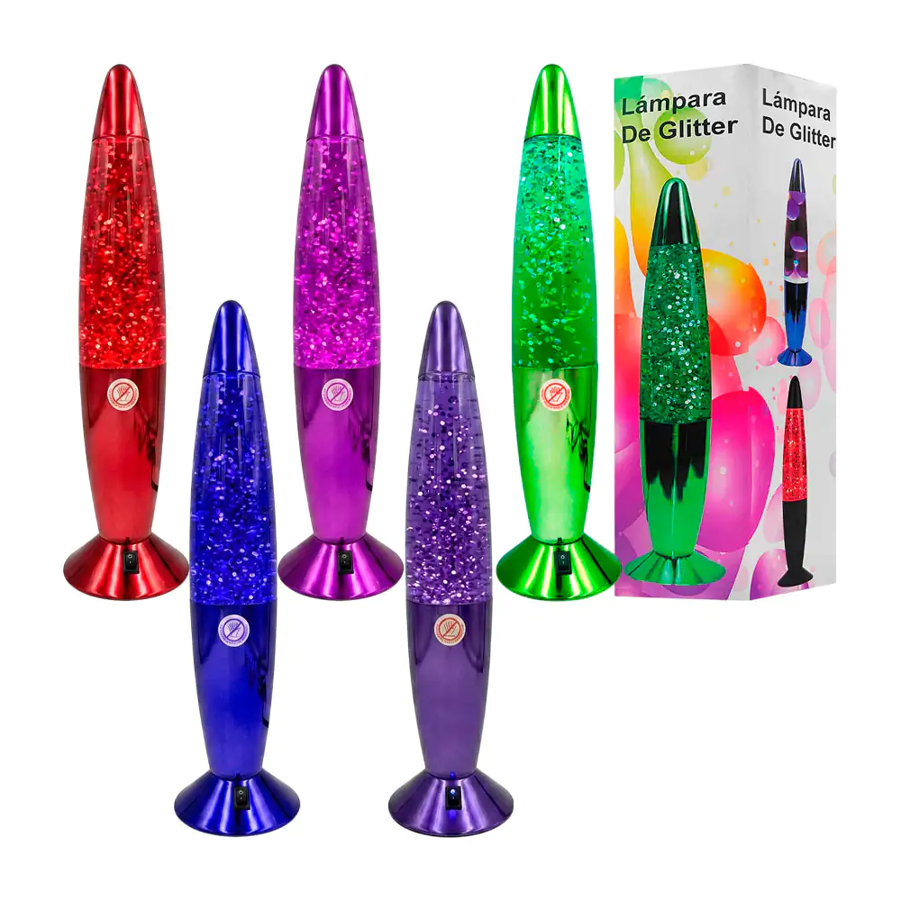 Lámpara de glitter ovalada, con base metálica tornasol, variedad de c…