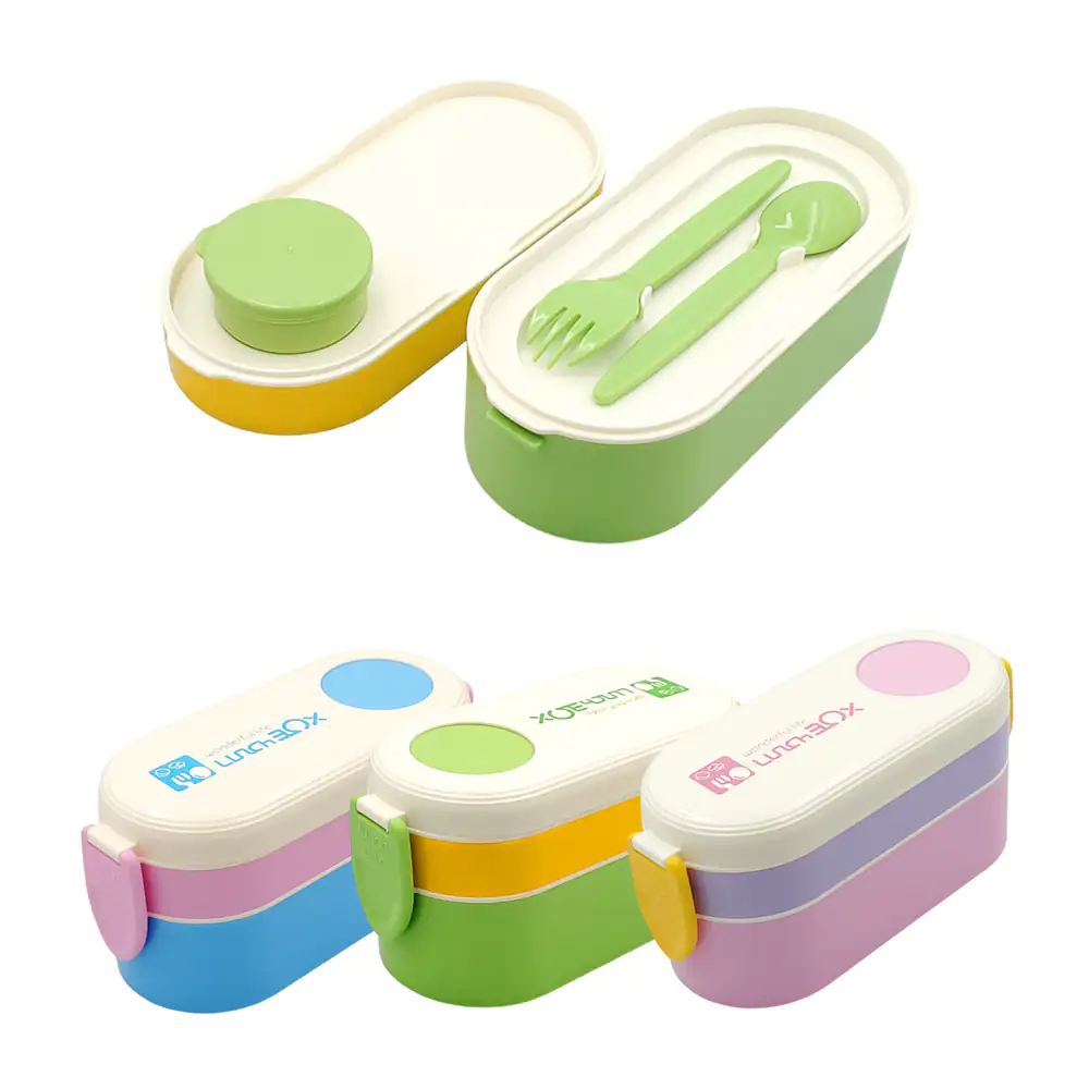 Tupper ovalado con 2 niveles, compartimento para cubiertos + mini rec…