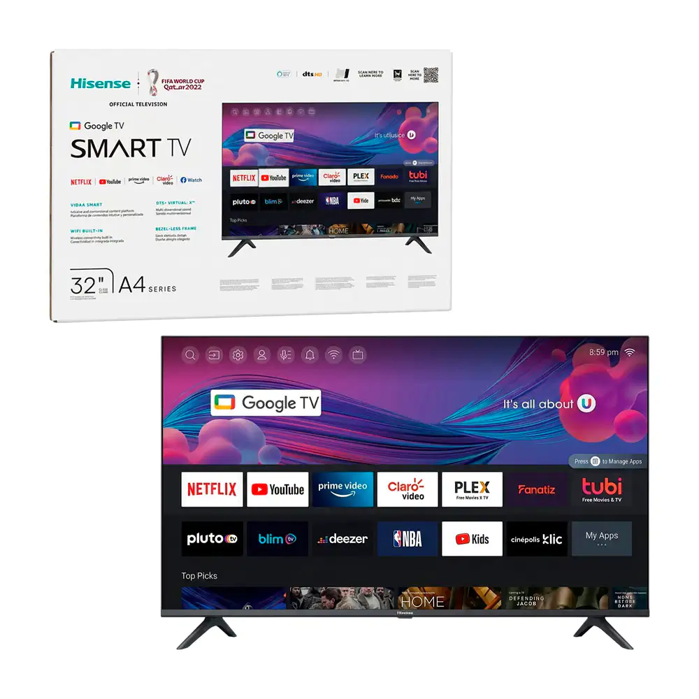 Pantalla smart tv hisense de 32in serie a4 con google tv / 32h40g