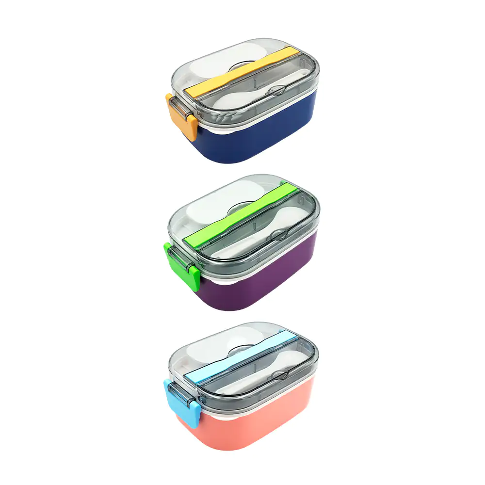 Tupper rectangular con mini recipiente doble + compartimento para cub…