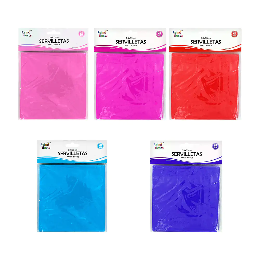 Paquete con 20 servilletas de papel lisas 33x33cm, variedad de colore…
