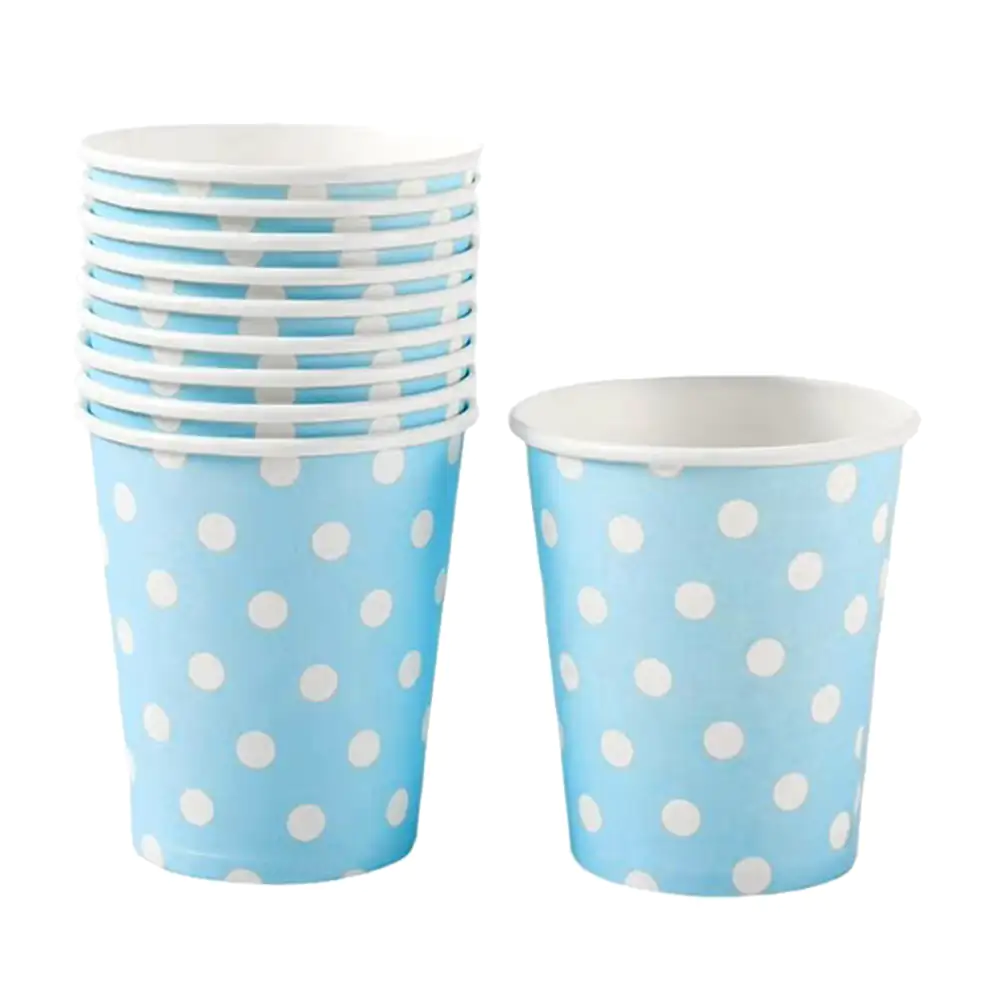 Paquete con 10 vasos de papel reino fiesta, color azul con lunares bl…