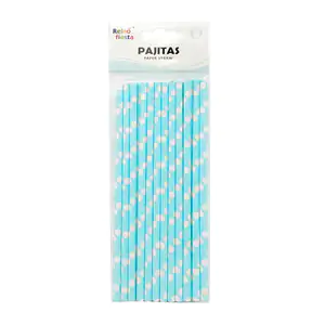 Paquete con 20 popotes de papel reino fiesta en color azul con lunare…