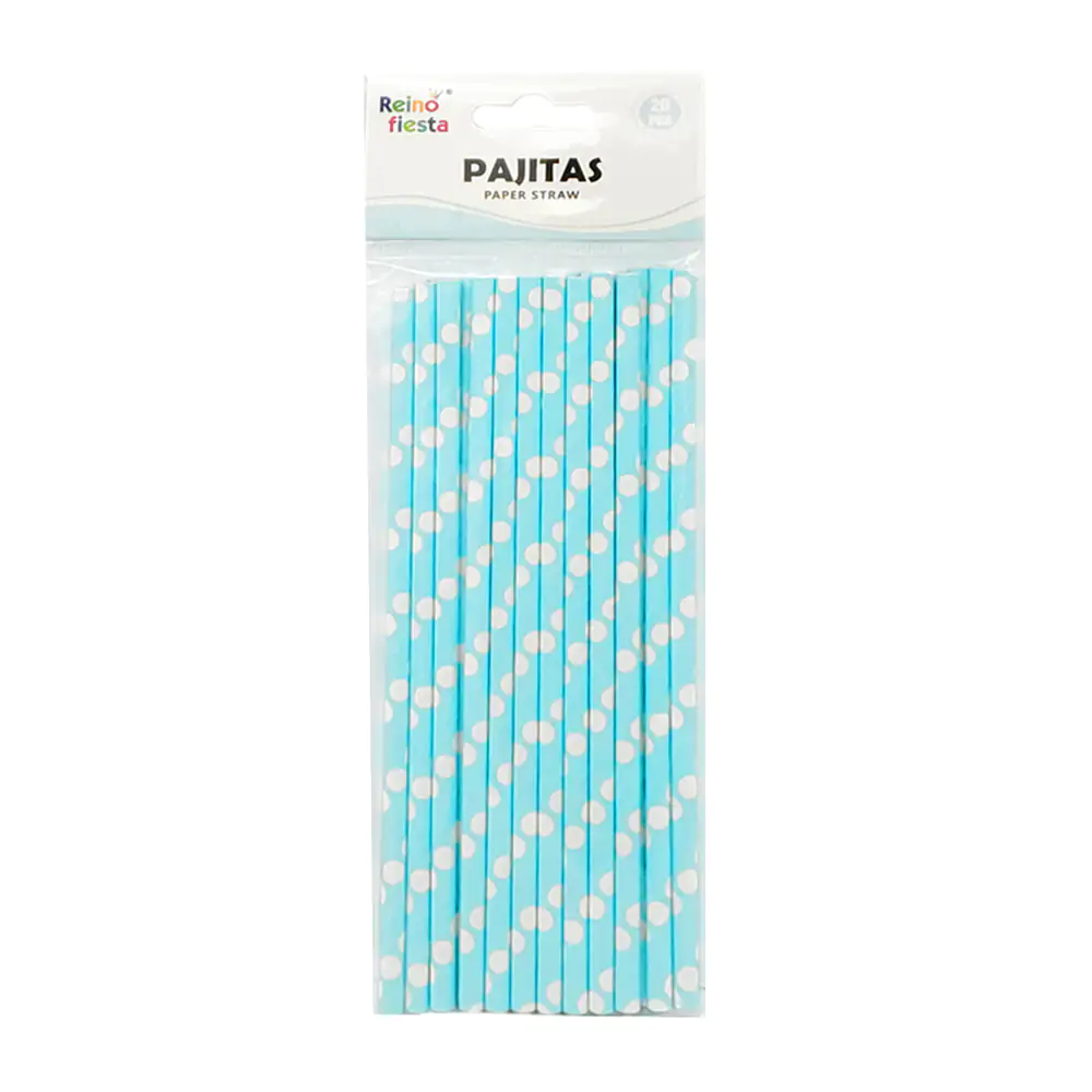 Paquete con 20 popotes de papel reino fiesta en color azul con lunare…