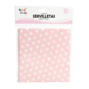 Paquete con 20 servilletas reino fiesta, color rosa con lunares blanc…