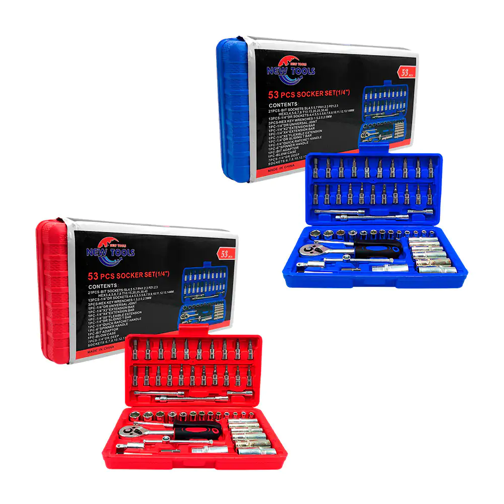 Mini estuche / kit de herramientas con juego de 53 pcs llaves de vaso