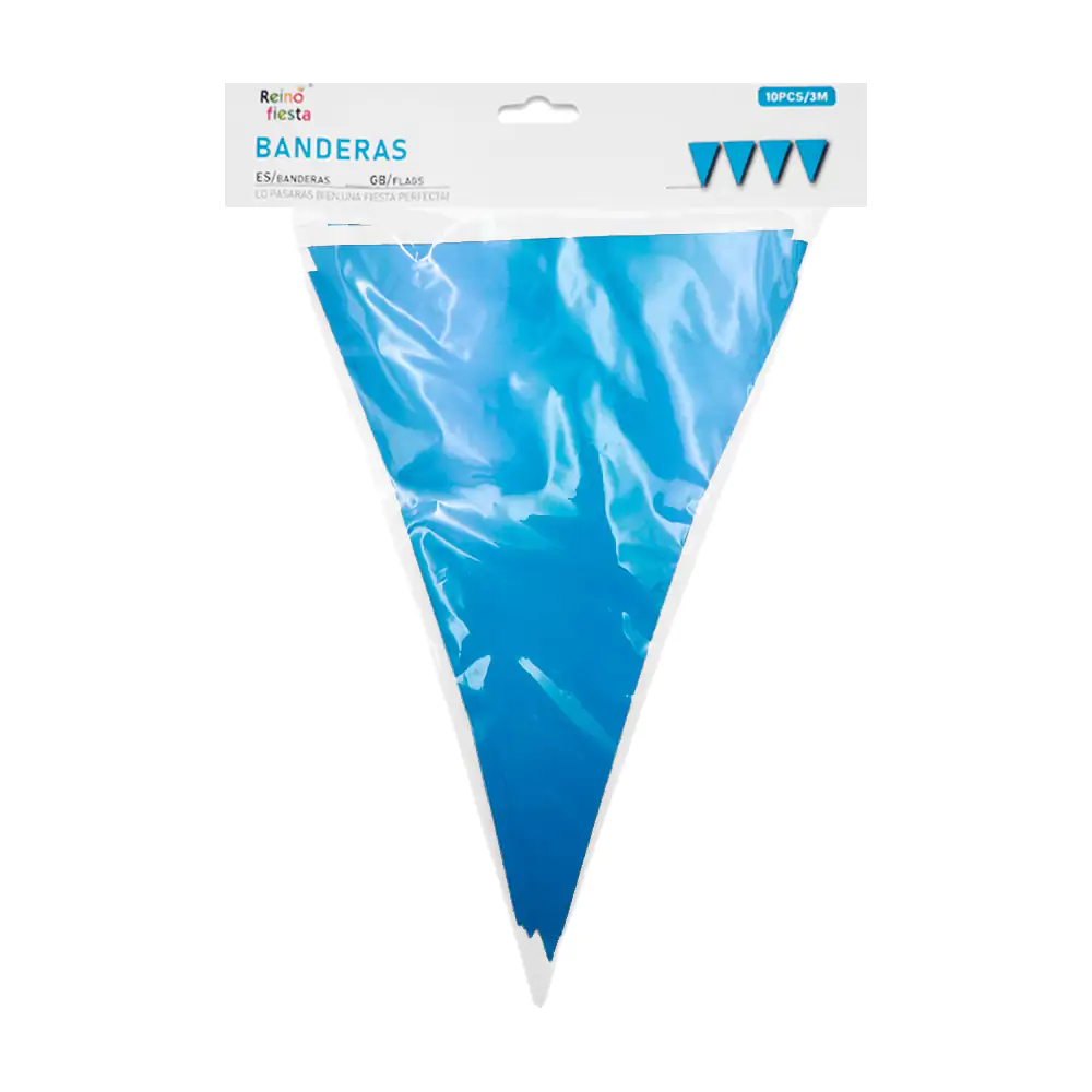 Banner banderín triangular reino fiesta con 10pz en color azul y dise…