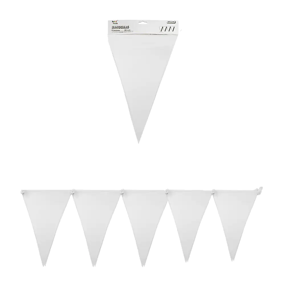 Banner banderín triangular reino fiesta con 10pz, color blanco y dise…