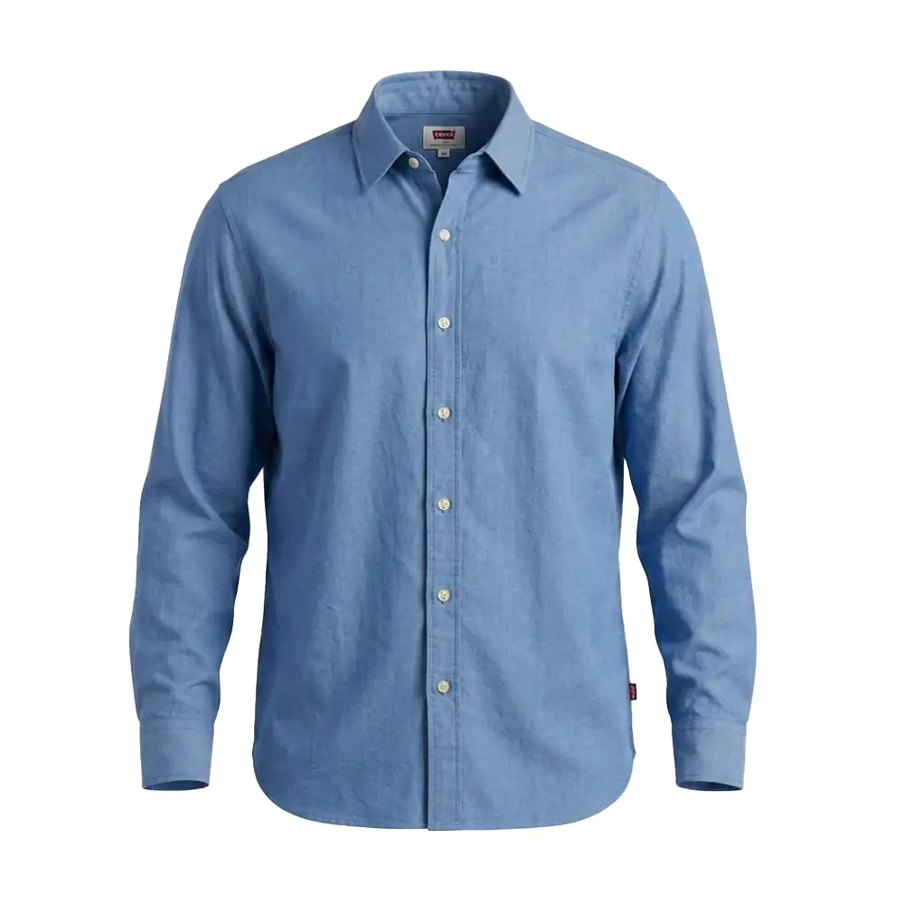 Camisa levis de vestir, manga larga lisa con diseño tipo mezclilla, v…