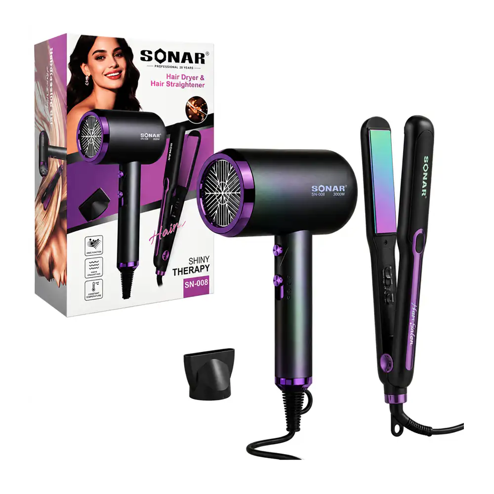 kit de secadora de 3000w + plancha sonar para el cabello / sn-008 / 8…