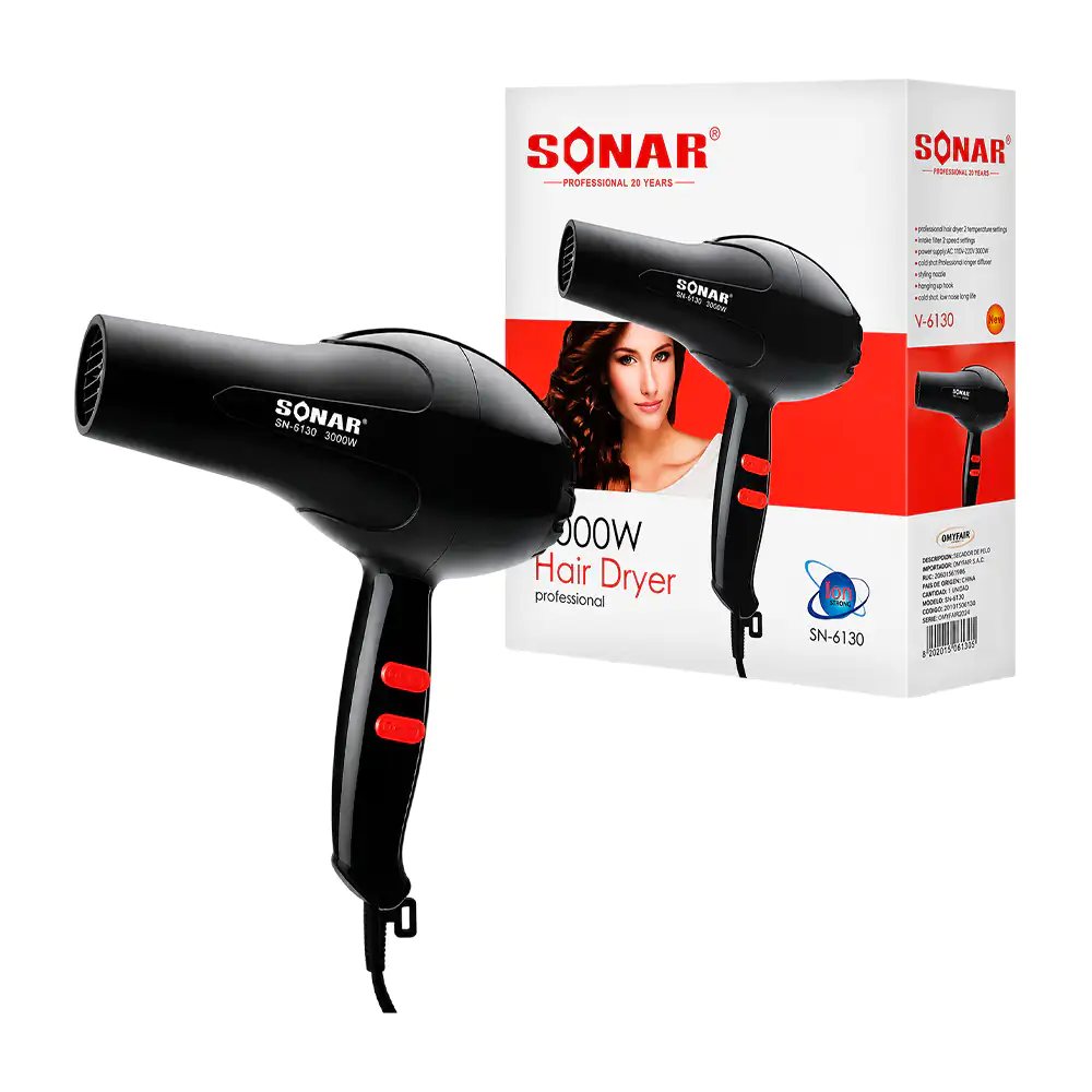 Secadora de cabello sonar con cabezal intercambiable, 3000w / sn-6130…