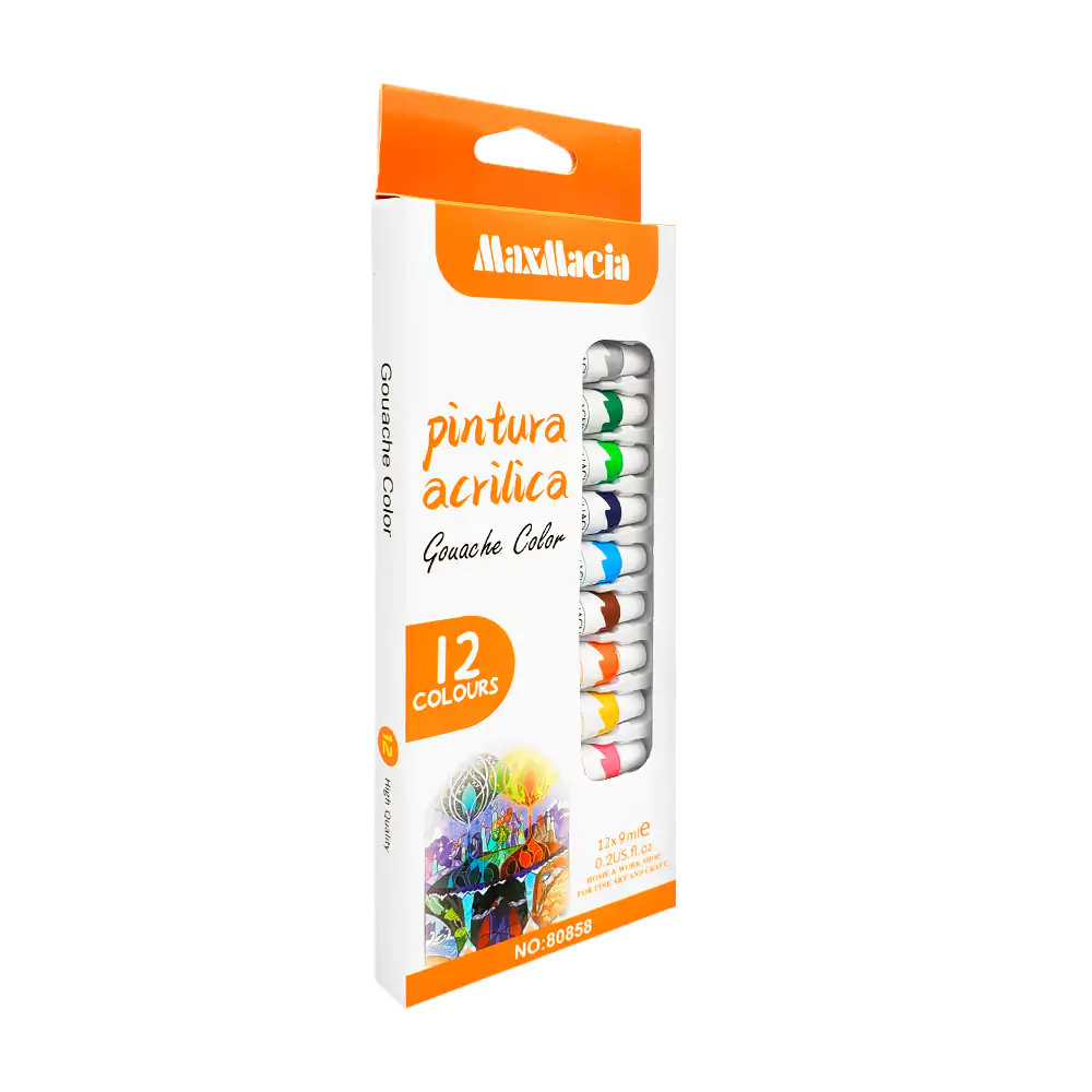 Paquete con 12 pinturas acrílicas gouache de colores, tubo de 9ml / 8…