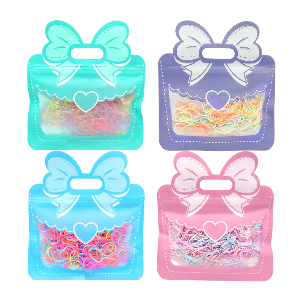 Bolsa tipo ziploc con decoración de moño y mini ligas de latex, color…