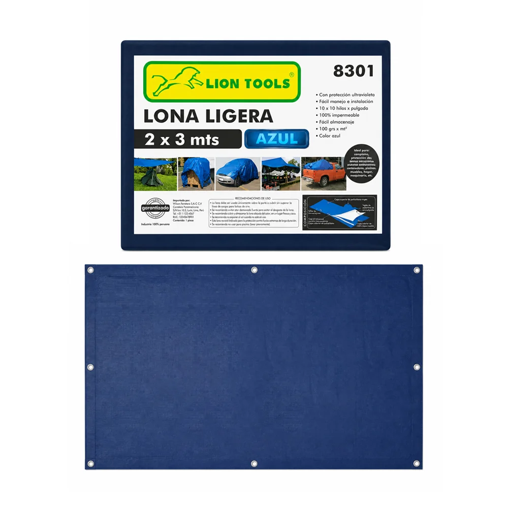 Lona ligera impermeable lion tools color azul de 2x3m con protección …
