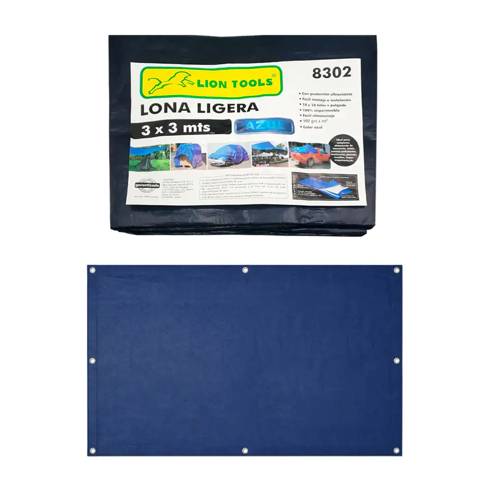 Lona ligera impermeable lion tools color azul de 3x3m con protección …
