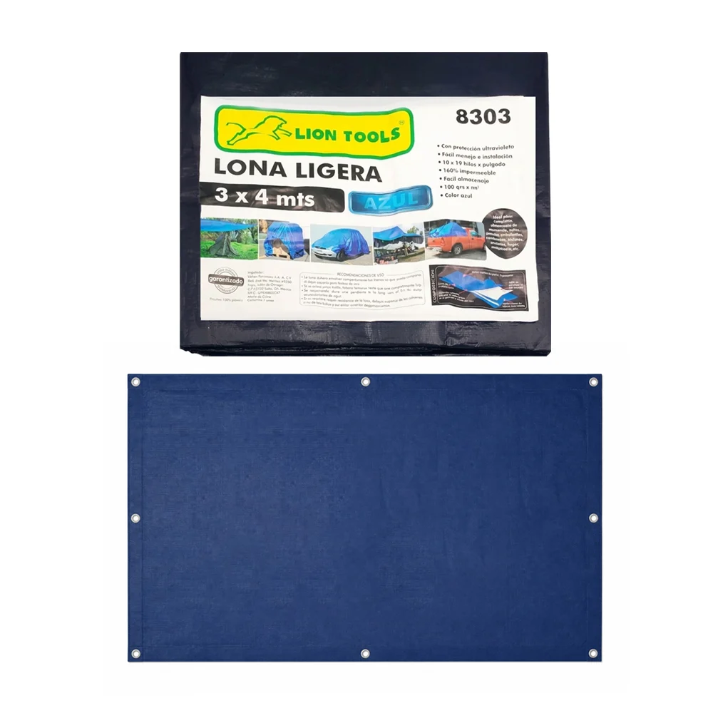 Lona ligera impermeable lion tools color azul de 3x4m con protección …