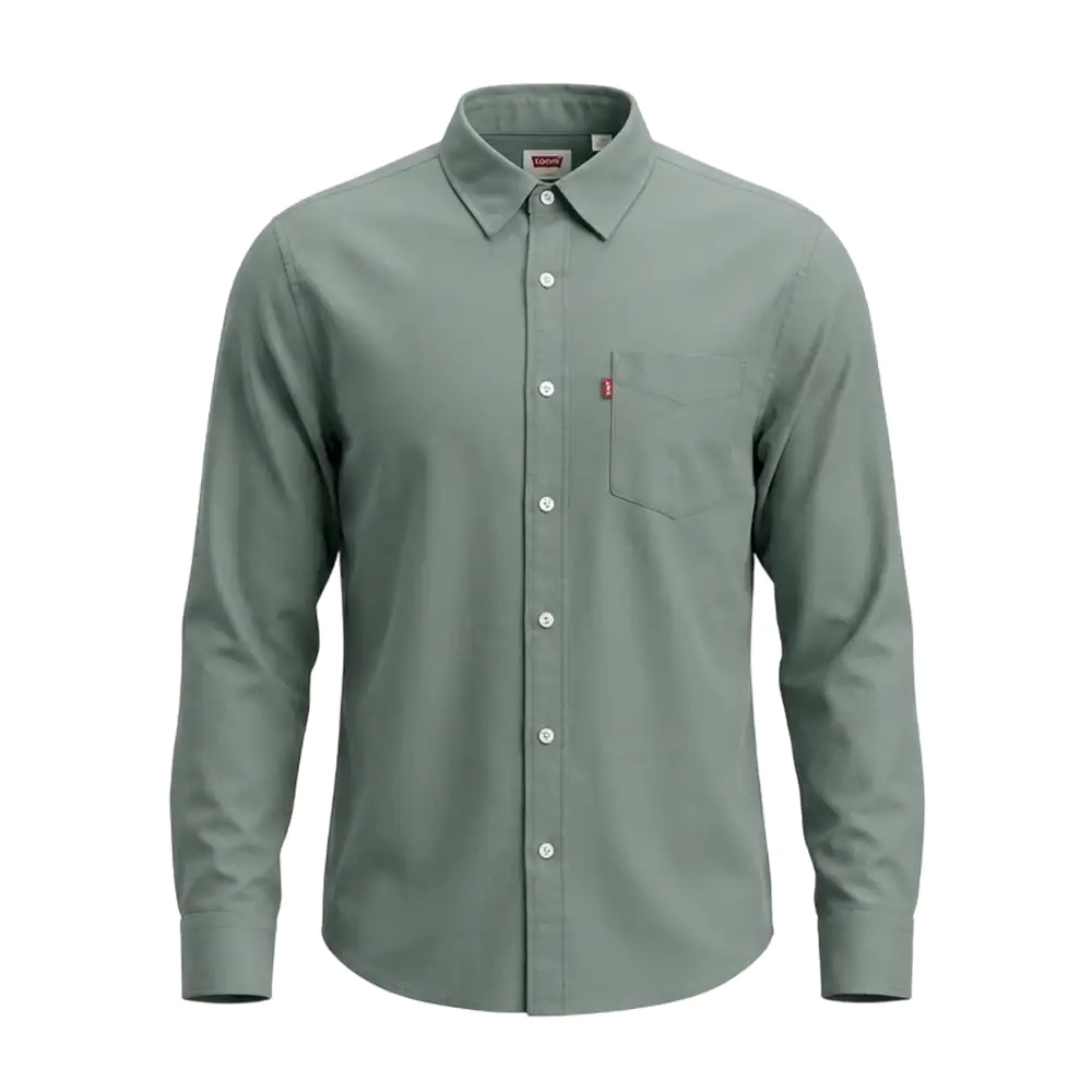 Camisa levis de vestir, manga larga lisa con bolsillo, variedad de ta…