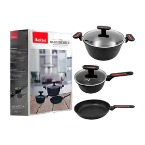 Batería de cocina hotchef con sartén, cazuela y cacerola + 2 tapas de…