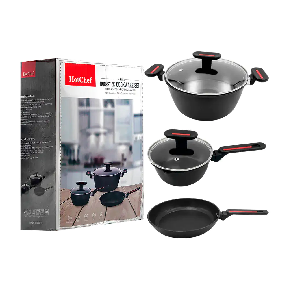 Batería de cocina hotchef con sartén, cazuela y cacerola + 2 tapas de…