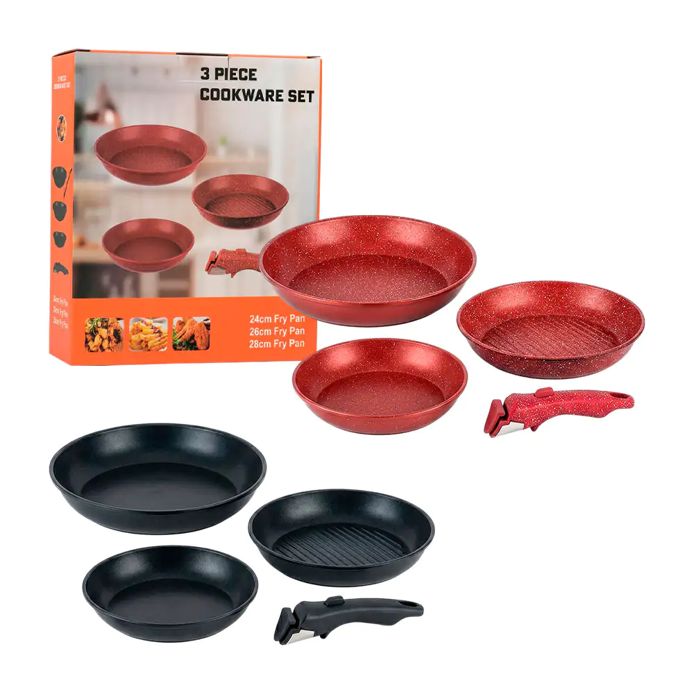 Juego de 3 sartenes antiadherente con mango removible de 24cm, 26cm y…