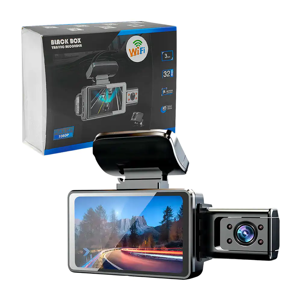 Cámara wifi de 3 pulgadas y 1080p, dual, vista interior y frontal par…