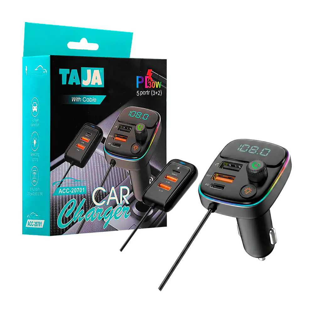 Plug cargador con múltiples puertos, manos libres y radio fm con rgb …