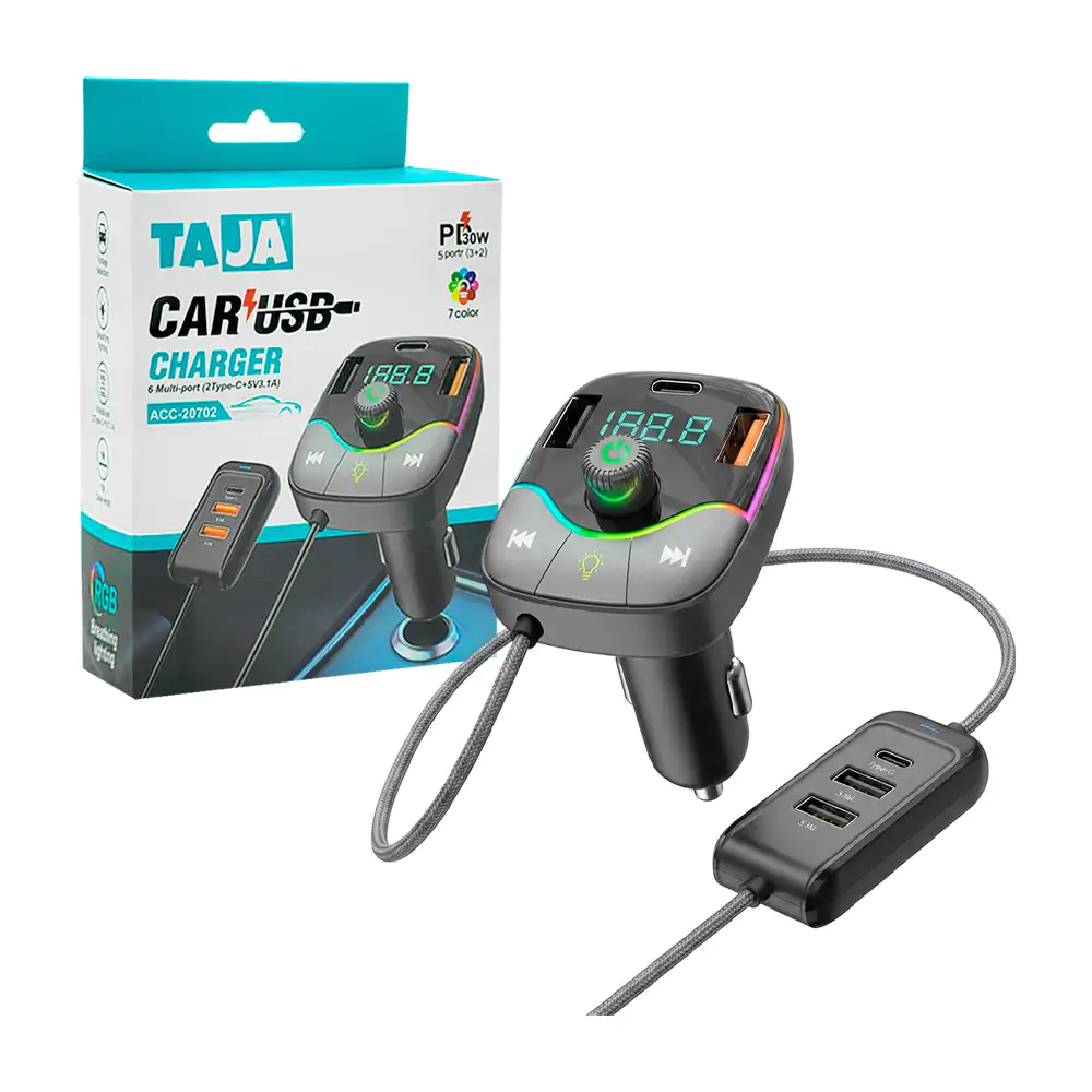 Plug cargador con radio fm, manos libres + hub extensor para cargar c…