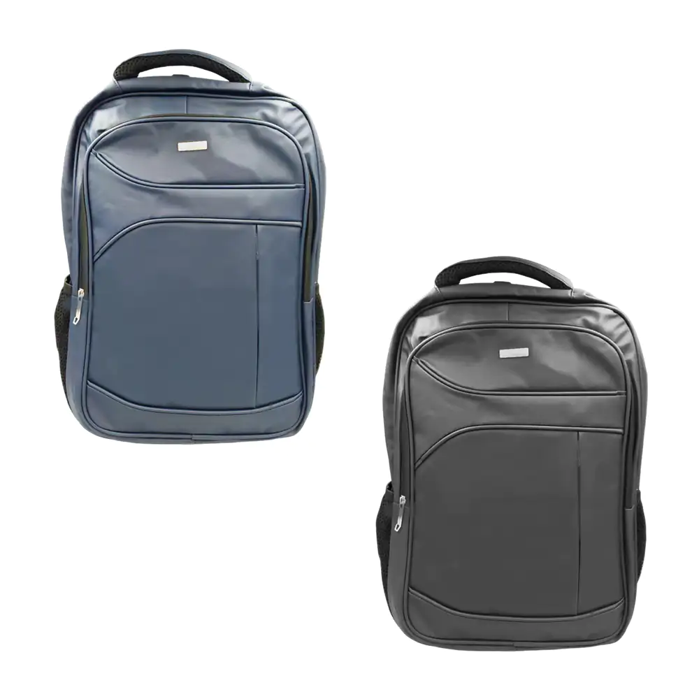 Mochila tipo piel de 3 compartimientos y 2 bolsas laterales con placa…