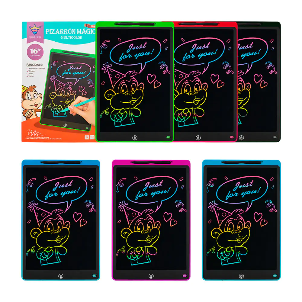 Pizarrón mágico de 16in, fondo multicolor + lápiz, variedad de colore…