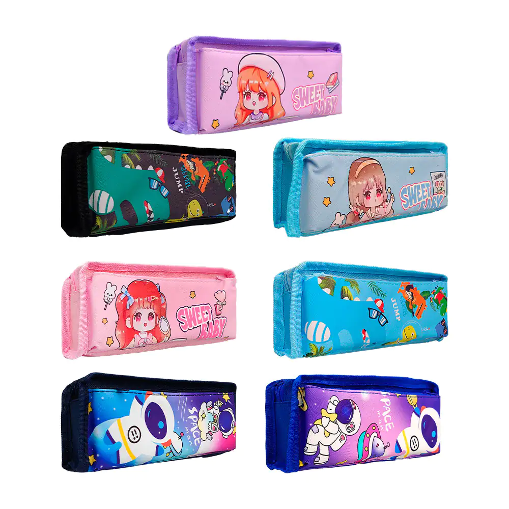 Estuche lapicera rectangular de 2 compartimientos, variedad de colore…