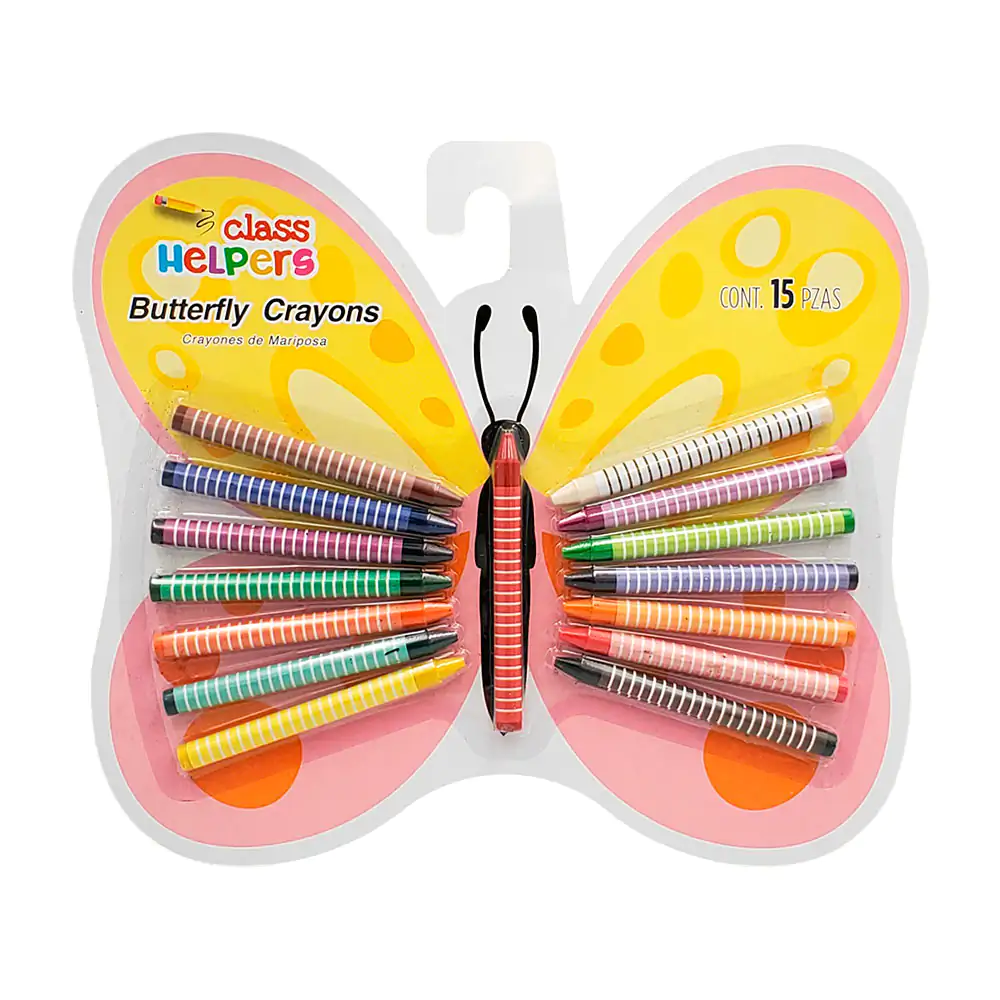 Blíster con 15 crayones delgados con diseño de mariposa, variedad de …