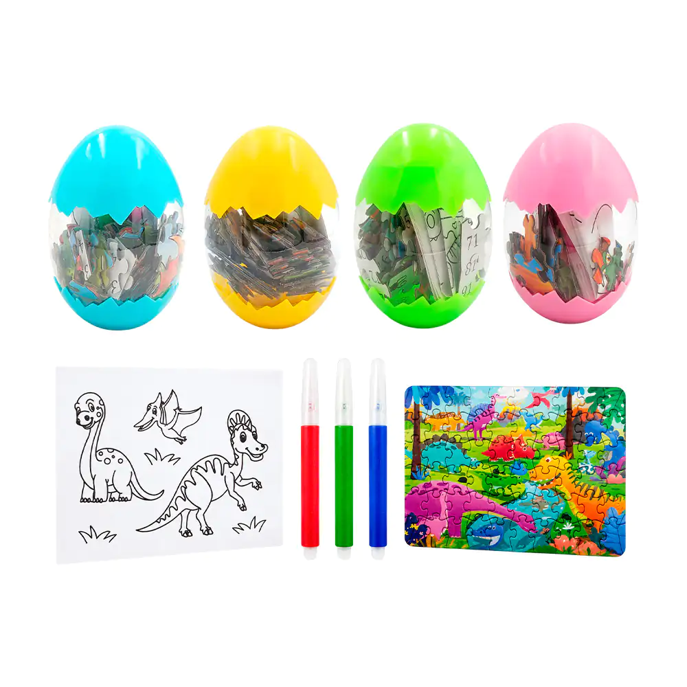 Huevo de dinosaurio didáctico con rompecabezas y dibujos + plumones, …