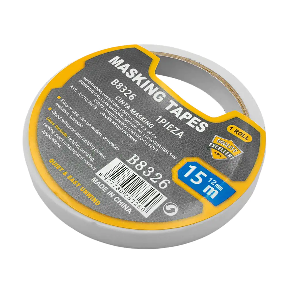 1pz cinta masking tape de 15 metros con ancho de 12mm / b8326