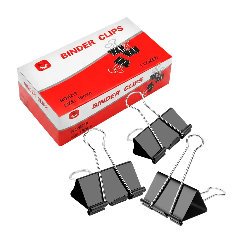 Caja con 12 clips sujetadores tipo mariposa de 19mm / binder clips