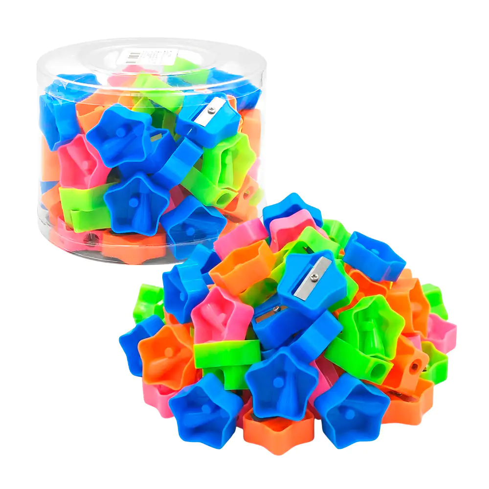 Bote con 72 sacapuntas en forma de estrella, variedad de colores / b8…