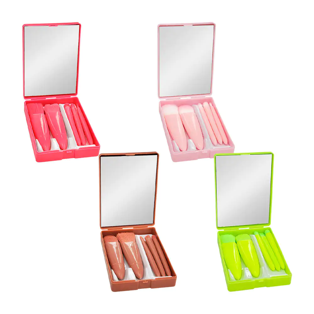 Estuche con espejo y 5 mini brochas aplicadoras de maquillaje, color …