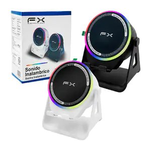 Bocina redonda Inalámbrica fx con base, soporte para celular + luz rgb