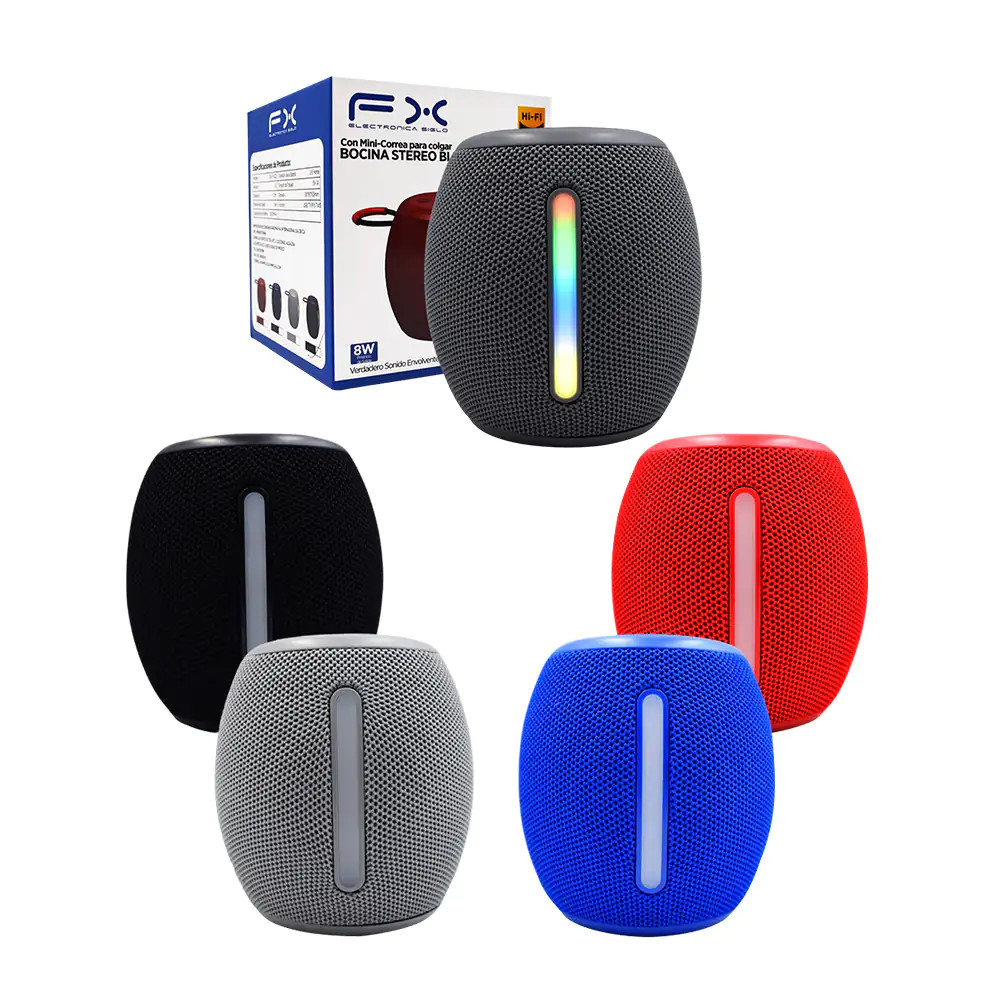 Bocina bluetooth cilíndrica de 8w, botones superiores, asa + luz rgb,…