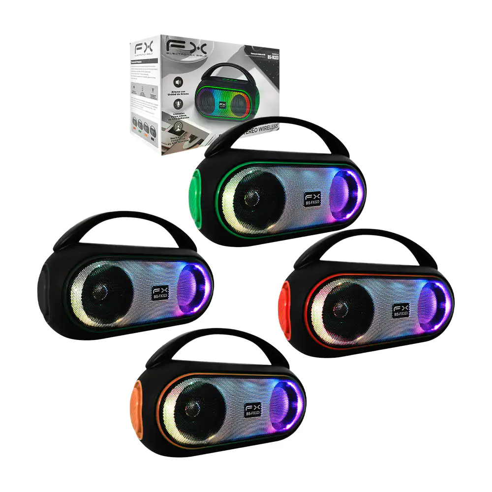 Bocina bluetooth ovalado con 2 altavoces, luz rgb + agarradera, vario…