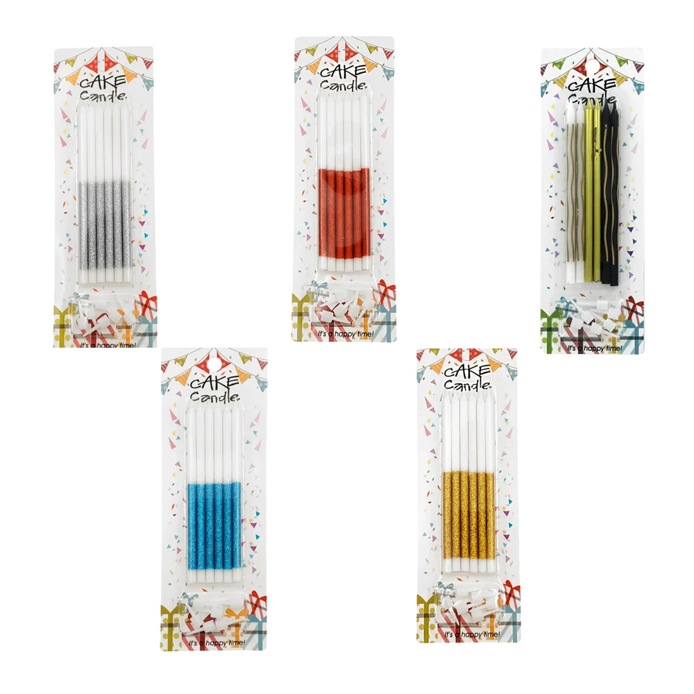 Blíster con 6 velas largas para pastel, variedad de colores y diseños…