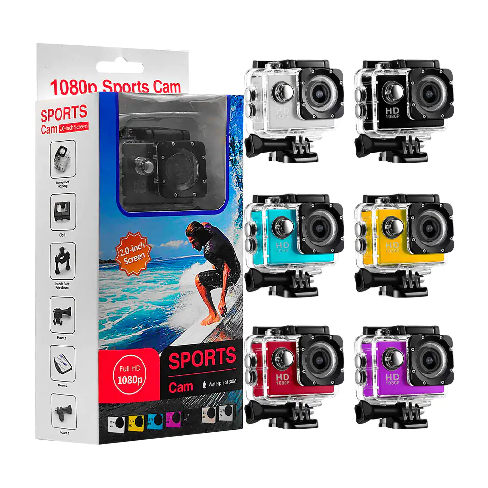 Cámara tipo go pro con resolución ajustable waterproof 30m / sports c…