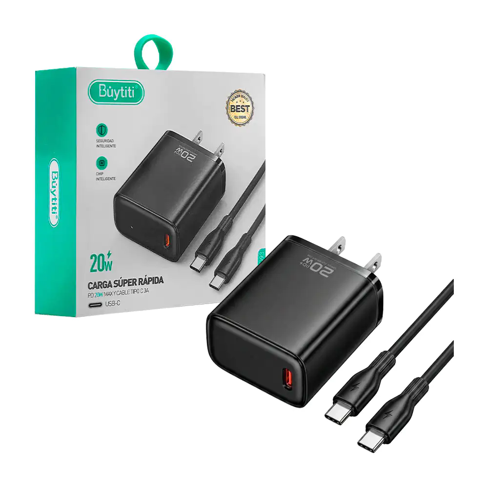 Combo cubo cargador buytiti de 20w con entrada usb tipo c y cable usb…