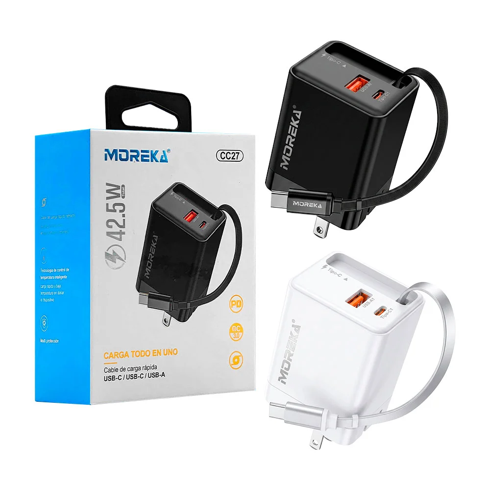 Combo cargador con cable tipo c retráctil y cubo con entrada usb + ti…