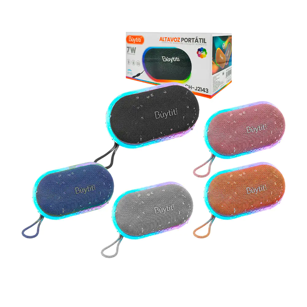 Bocina inalámbrica bluetooth buytiti cilíndrica con contorno rgb + as…