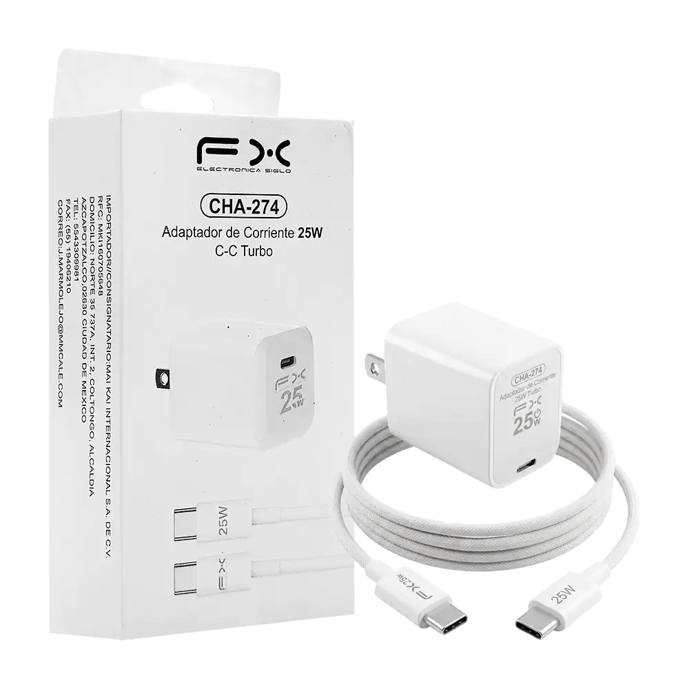 Combo cargador fx con cable tipo c a tipo c y cubo cargador con entra…