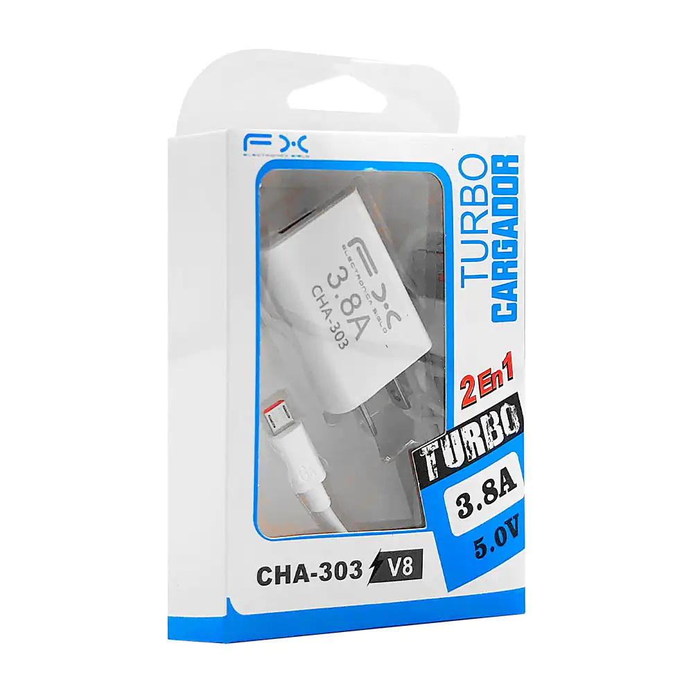 Combo cargador fx de 3.8a, cable usb a v8 y cubo con entrada usb / ch…