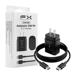 Combo cargador fx, 25w cable tipo c a tipo c y cubo con entrada tipo c