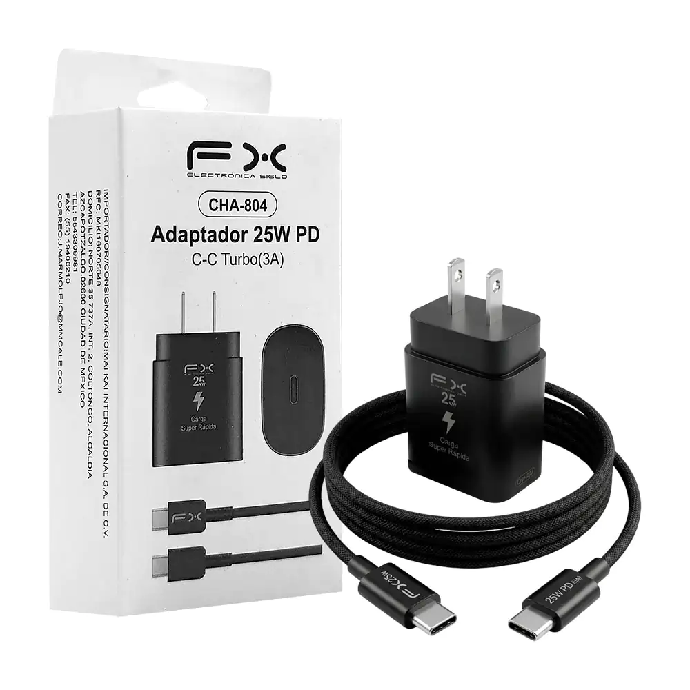 Combo cargador fx, 25w cable tipo c a tipo c y cubo con entrada tipo c