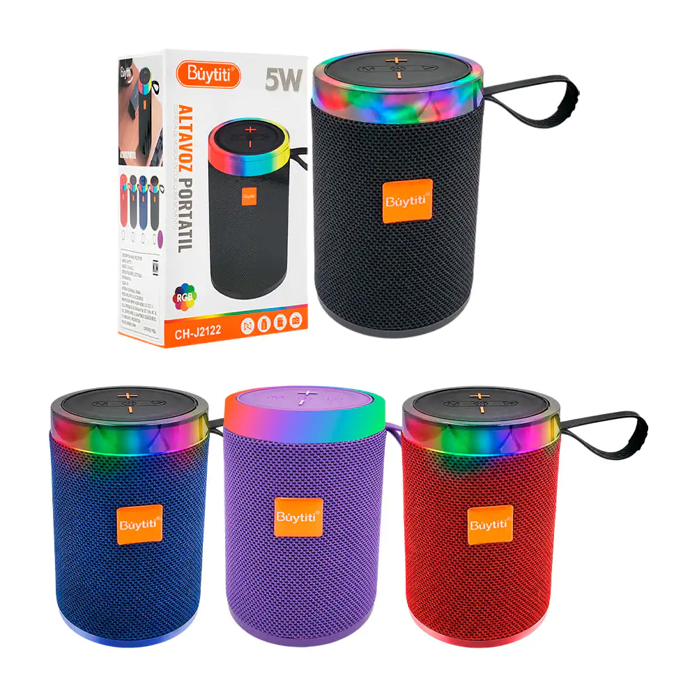 Bocina inalámbrica bluetooth buytiti cilíndrica con franja rgb, varie…